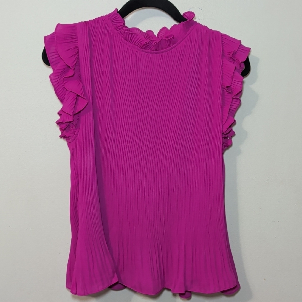 TCEC Sleeveless Ruffle Top Barbie Pink Pleated Flowy Summer NEW Women's Size L